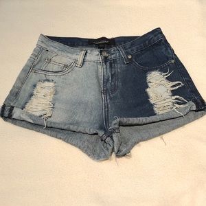 Two Tone Denim High Waist Cut Off Shorts